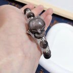 Fortune Jewel Natural Silver Sheen Obsidian Nine Tailed Fox Communication Bracelet
