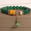 Fortune Jewel Green Agate Amber Pearl Lotus Pod Support Bracelet