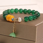 Fortune Jewel Green Agate Amber Pearl Lotus Pod Support Bracelet