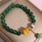 Fortune Jewel Green Agate Amber Pearl Lotus Pod Support Bracelet