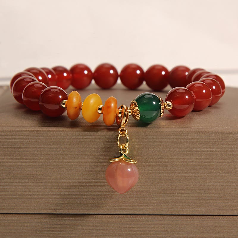 Fortune Jewel Red Agate Amber Peach Charm Self-acceptance Bracelet