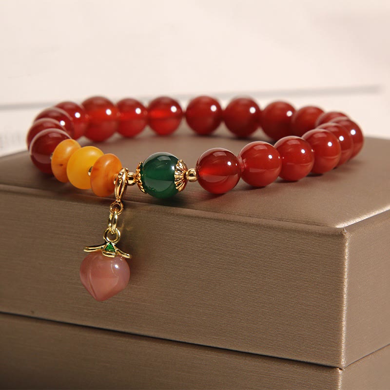 Fortune Jewel Red Agate Amber Peach Charm Self-acceptance Bracelet