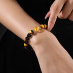 Fortune Jewel Natural Yellow Black Tiger Eye Citrine Strength Bracelet