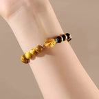 Fortune Jewel Natural Yellow Black Tiger Eye Citrine Strength Bracelet