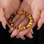 Fortune Jewel Natural Yellow Black Tiger Eye Citrine Strength Bracelet