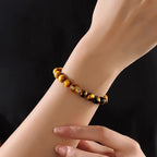 Fortune Jewel Natural Yellow Black Tiger Eye Citrine Strength Bracelet