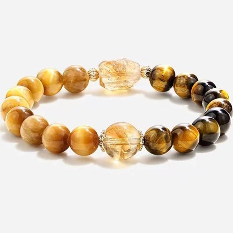 Fortune Jewel Natural Yellow Black Tiger Eye Citrine Strength Bracelet