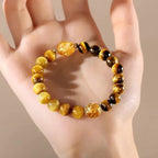 Fortune Jewel Natural Yellow Black Tiger Eye Citrine Strength Bracelet