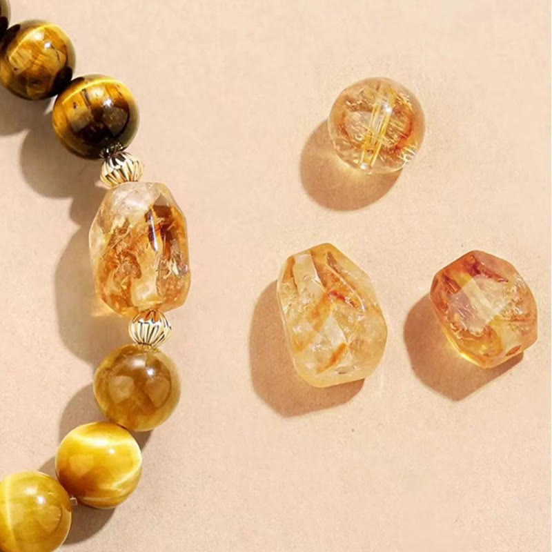 Fortune Jewel Natural Yellow Black Tiger Eye Citrine Strength Bracelet
