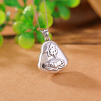 Fortune Jewel 999 Sterling Silver Laughing Buddha Cyan Jade Lotus Success Necklace Chain Pendant Fortune Jewel