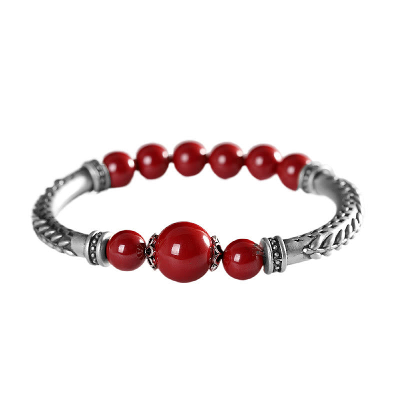 Fortune Jewel 999 Sterling Silver Cinnabar Wheat Ears Blessing Bracelet Bangle