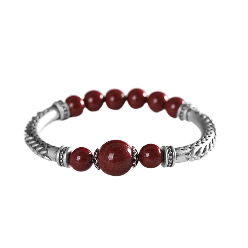 Fortune Jewel 999 Sterling Silver Cinnabar Wheat Ears Blessing Bracelet Bangle