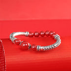 Fortune Jewel 999 Sterling Silver Cinnabar Wheat Ears Blessing Bracelet Bangle
