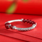 Fortune Jewel 999 Sterling Silver Cinnabar Wheat Ears Blessing Bracelet Bangle