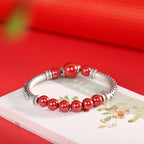 Fortune Jewel 999 Sterling Silver Cinnabar Wheat Ears Blessing Bracelet Bangle