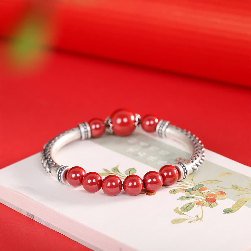 Fortune Jewel 999 Sterling Silver Cinnabar Wheat Ears Blessing Bracelet Bangle