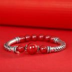 Fortune Jewel 999 Sterling Silver Cinnabar Wheat Ears Blessing Bracelet Bangle