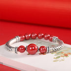 Fortune Jewel 999 Sterling Silver Cinnabar Wheat Ears Blessing Bracelet Bangle