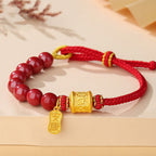 Fortune Jewel 999 Sterling Silver Six True Words Om Mani Padme Hum Cinnabar Blessing String Bracelet