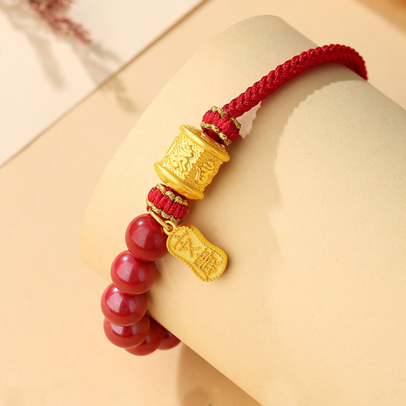 Fortune Jewel 999 Sterling Silver Six True Words Om Mani Padme Hum Cinnabar Blessing String Bracelet