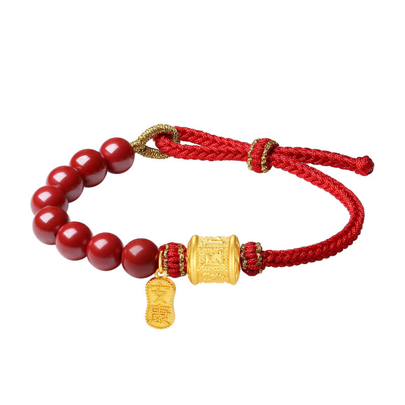 Fortune Jewel 999 Sterling Silver Six True Words Om Mani Padme Hum Cinnabar Blessing String Bracelet
