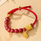 Fortune Jewel 999 Sterling Silver Six True Words Om Mani Padme Hum Cinnabar Blessing String Bracelet