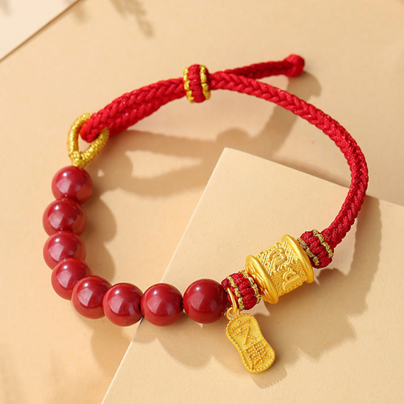 Fortune Jewel 999 Sterling Silver Six True Words Om Mani Padme Hum Cinnabar Blessing String Bracelet