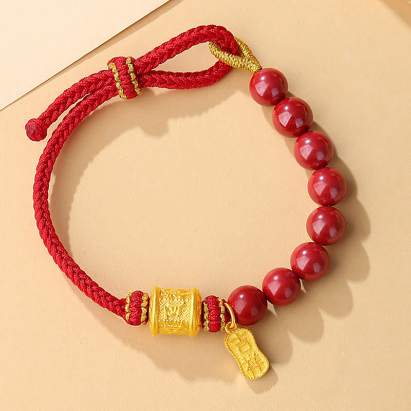 Fortune Jewel 999 Sterling Silver Six True Words Om Mani Padme Hum Cinnabar Blessing String Bracelet