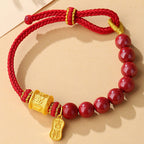 Fortune Jewel 999 Sterling Silver Six True Words Om Mani Padme Hum Cinnabar Blessing String Bracelet