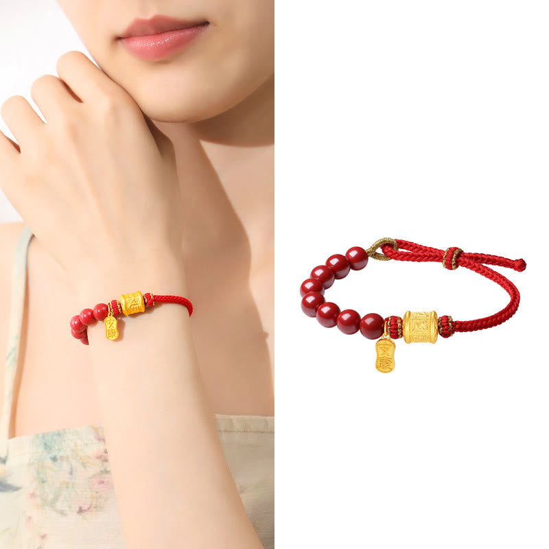 Fortune Jewel 999 Sterling Silver Six True Words Om Mani Padme Hum Cinnabar Blessing String Bracelet