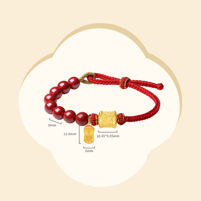 Fortune Jewel 999 Sterling Silver Six True Words Om Mani Padme Hum Cinnabar Blessing String Bracelet