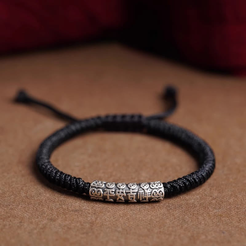 Fortune Jewel Handmade 999 Sterling Silver Peace and Good Fortune Om Mani Padme Hum Luck Rope Bracelet