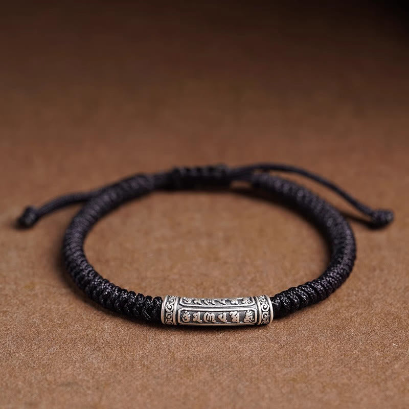 Fortune Jewel Handmade 999 Sterling Silver Peace and Good Fortune Om Mani Padme Hum Luck Rope Bracelet