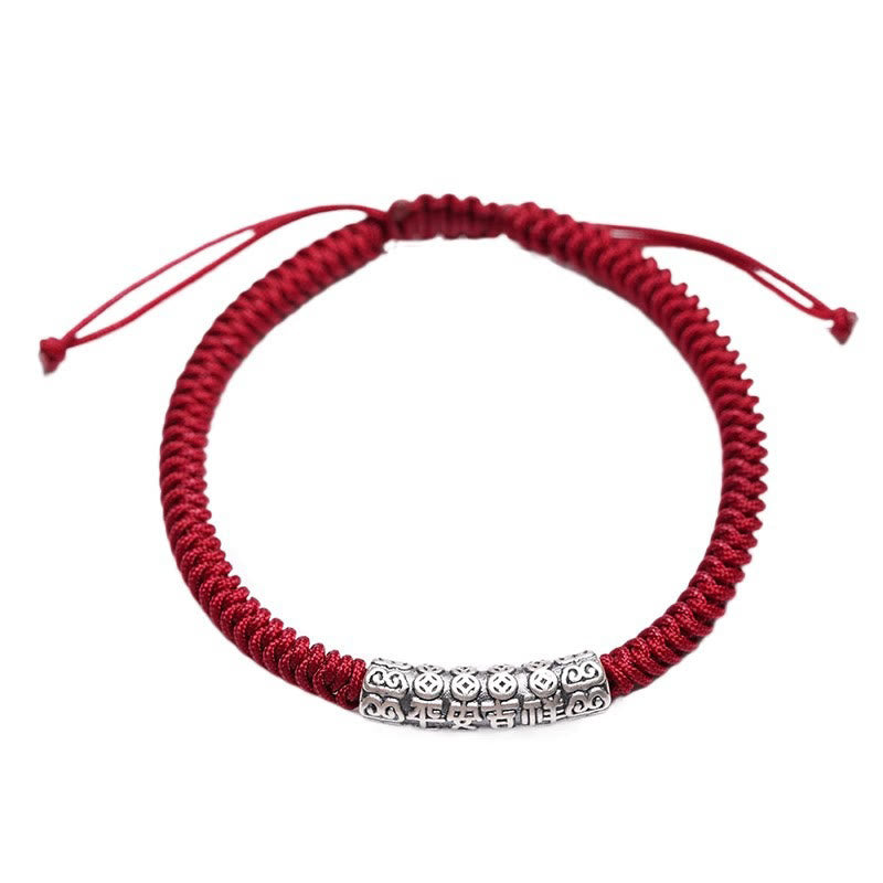 Fortune Jewel Handmade 999 Sterling Silver Peace and Good Fortune Om Mani Padme Hum Luck Rope Bracelet