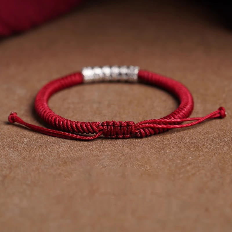 Fortune Jewel Handmade 999 Sterling Silver Peace and Good Fortune Om Mani Padme Hum Luck Rope Bracelet