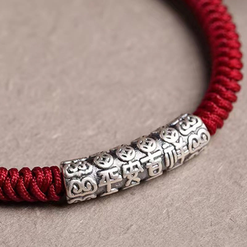 Fortune Jewel Handmade 999 Sterling Silver Peace and Good Fortune Om Mani Padme Hum Luck Rope Bracelet