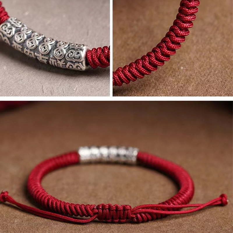 Fortune Jewel Handmade 999 Sterling Silver Peace and Good Fortune Om Mani Padme Hum Luck Rope Bracelet