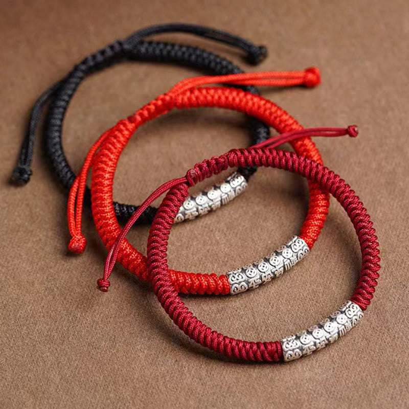 Fortune Jewel Handmade 999 Sterling Silver Peace and Good Fortune Om Mani Padme Hum Luck Rope Bracelet