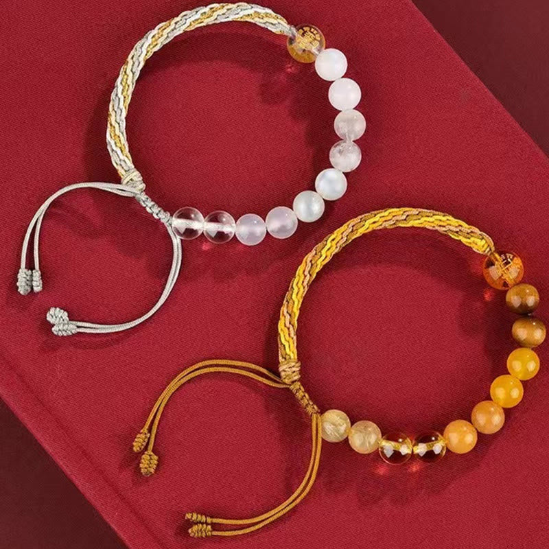 Fortune Jewel Five Elements Various Crystal Agate Wealth Reincarnation Knot Braid Bracelet