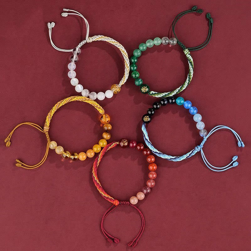 Fortune Jewel Five Elements Various Crystal Agate Wealth Reincarnation Knot Braid Bracelet