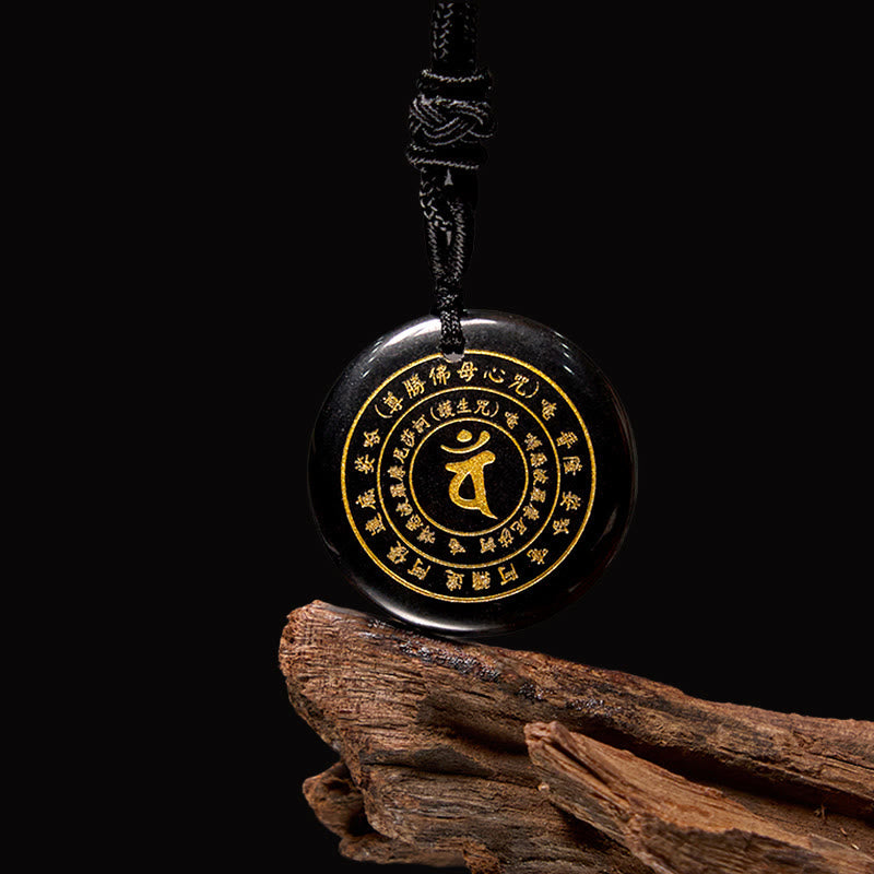Fortune Jewel Vairocana Tathagata Sanskrit Mantra Various Crystal Black Obsidian Green Aventurine Strength Necklace Pendant