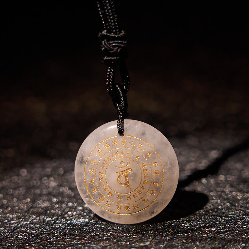 Fortune Jewel Vairocana Tathagata Sanskrit Mantra Various Crystal Black Obsidian Green Aventurine Strength Necklace Pendant