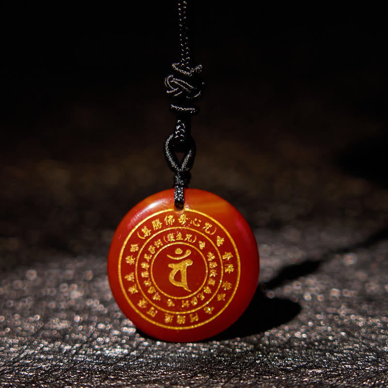 Fortune Jewel Vairocana Tathagata Sanskrit Mantra Various Crystal Black Obsidian Green Aventurine Strength Necklace Pendant