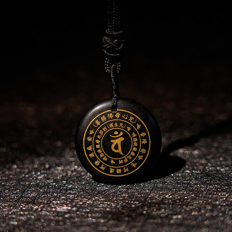 Fortune Jewel Vairocana Tathagata Sanskrit Mantra Various Crystal Black Obsidian Green Aventurine Strength Necklace Pendant