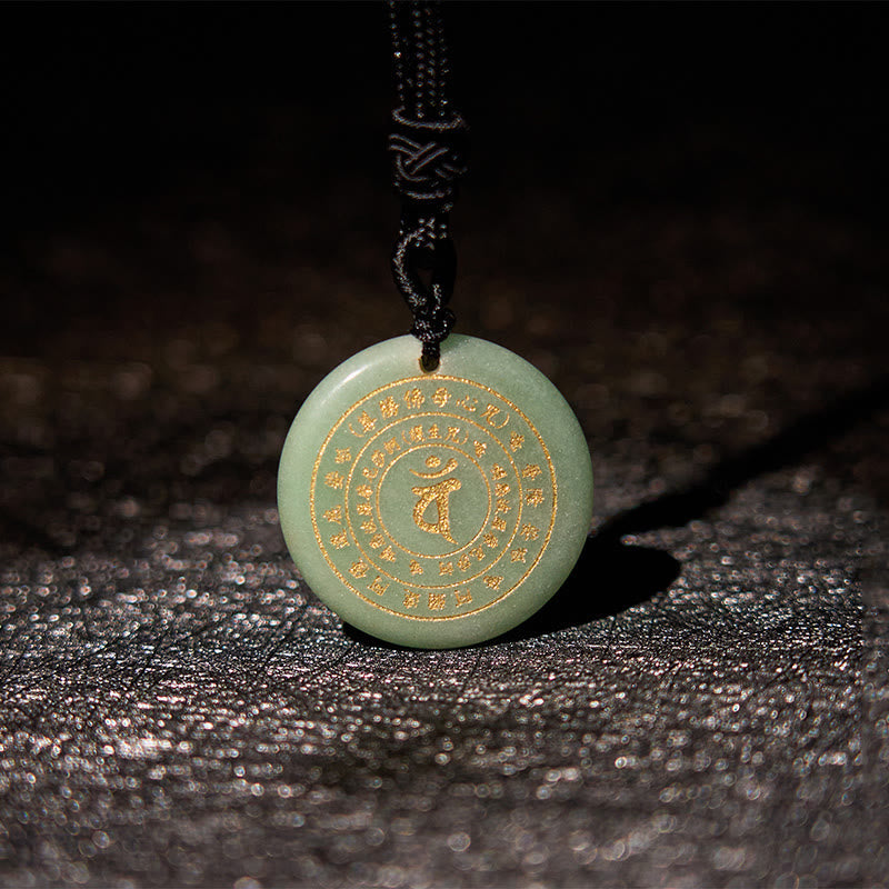 Fortune Jewel Vairocana Tathagata Sanskrit Mantra Various Crystal Black Obsidian Green Aventurine Strength Necklace Pendant