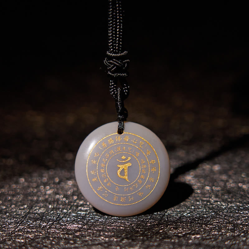 Fortune Jewel Vairocana Tathagata Sanskrit Mantra Various Crystal Black Obsidian Green Aventurine Strength Necklace Pendant