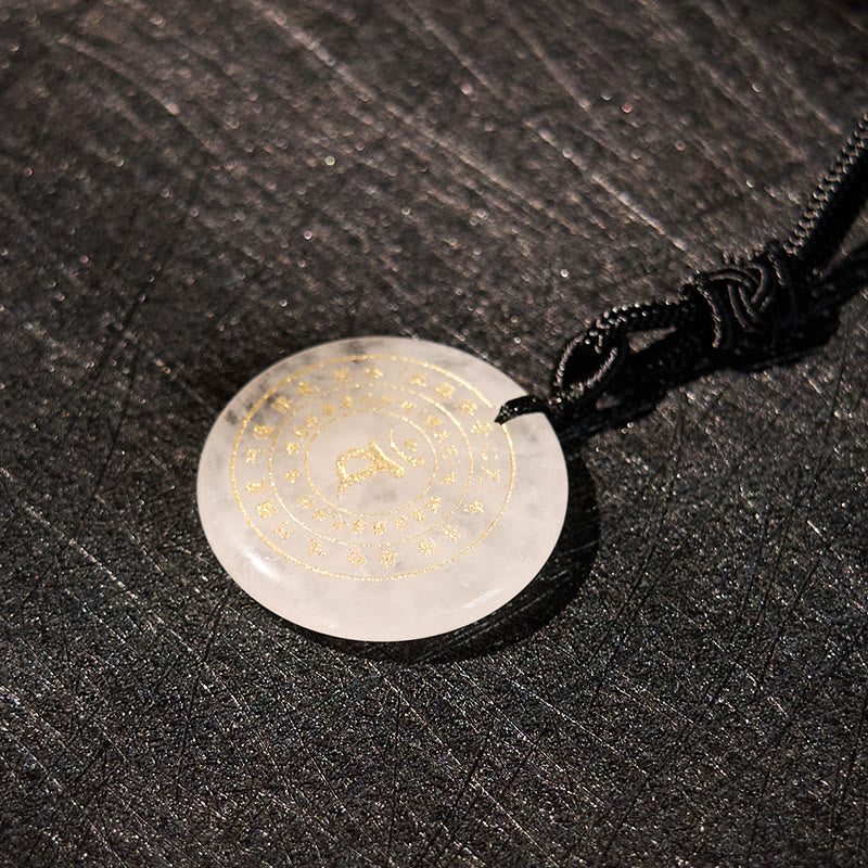 Fortune Jewel Vairocana Tathagata Sanskrit Mantra Various Crystal Black Obsidian Green Aventurine Strength Necklace Pendant