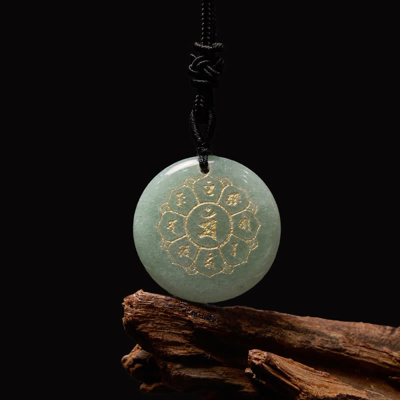 Fortune Jewel Om Mani Padme Hum Natural Various Crystal Black Obsidian Strength Necklace Pendant