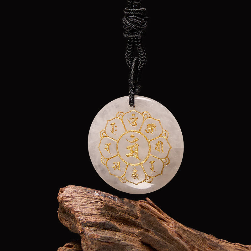 Fortune Jewel Om Mani Padme Hum Natural Various Crystal Black Obsidian Strength Necklace Pendant