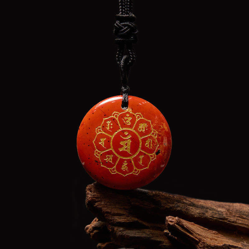 Fortune Jewel Om Mani Padme Hum Natural Various Crystal Black Obsidian Strength Necklace Pendant